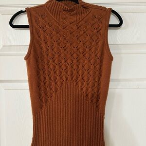 David Meister Wool Rust Sleeveless Turtleneck Sweater